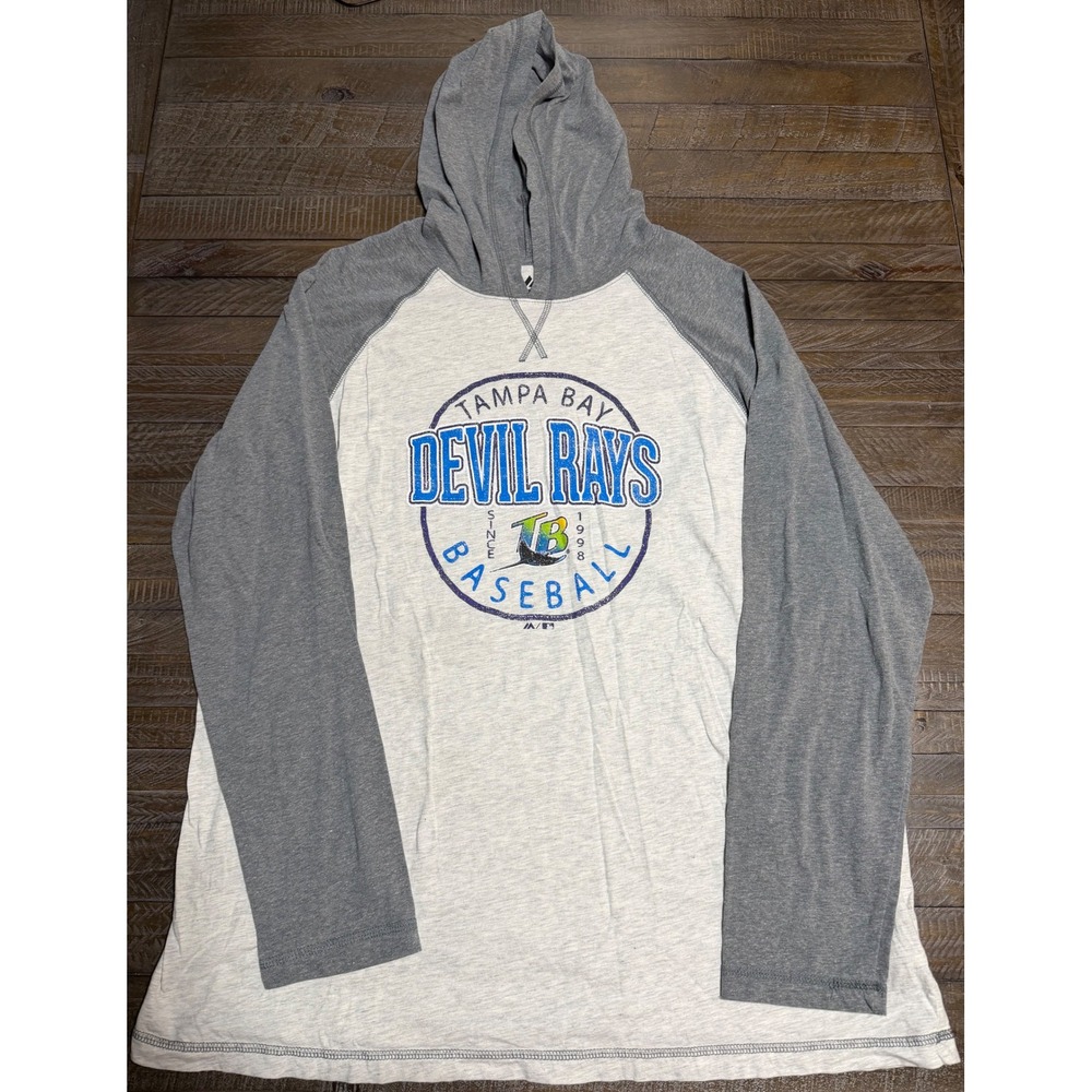 Majestic Tampa Bay Devil Rays Hoodie Mens 2XL Grey New Baseball Raglan Tee